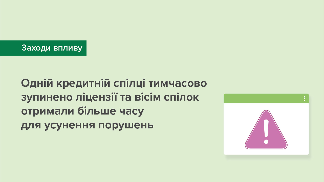 Одній кредитній спілці тимчасово зупинено ліцензії, ще вісім кредитних спілок отримали більше часу для усунення порушень